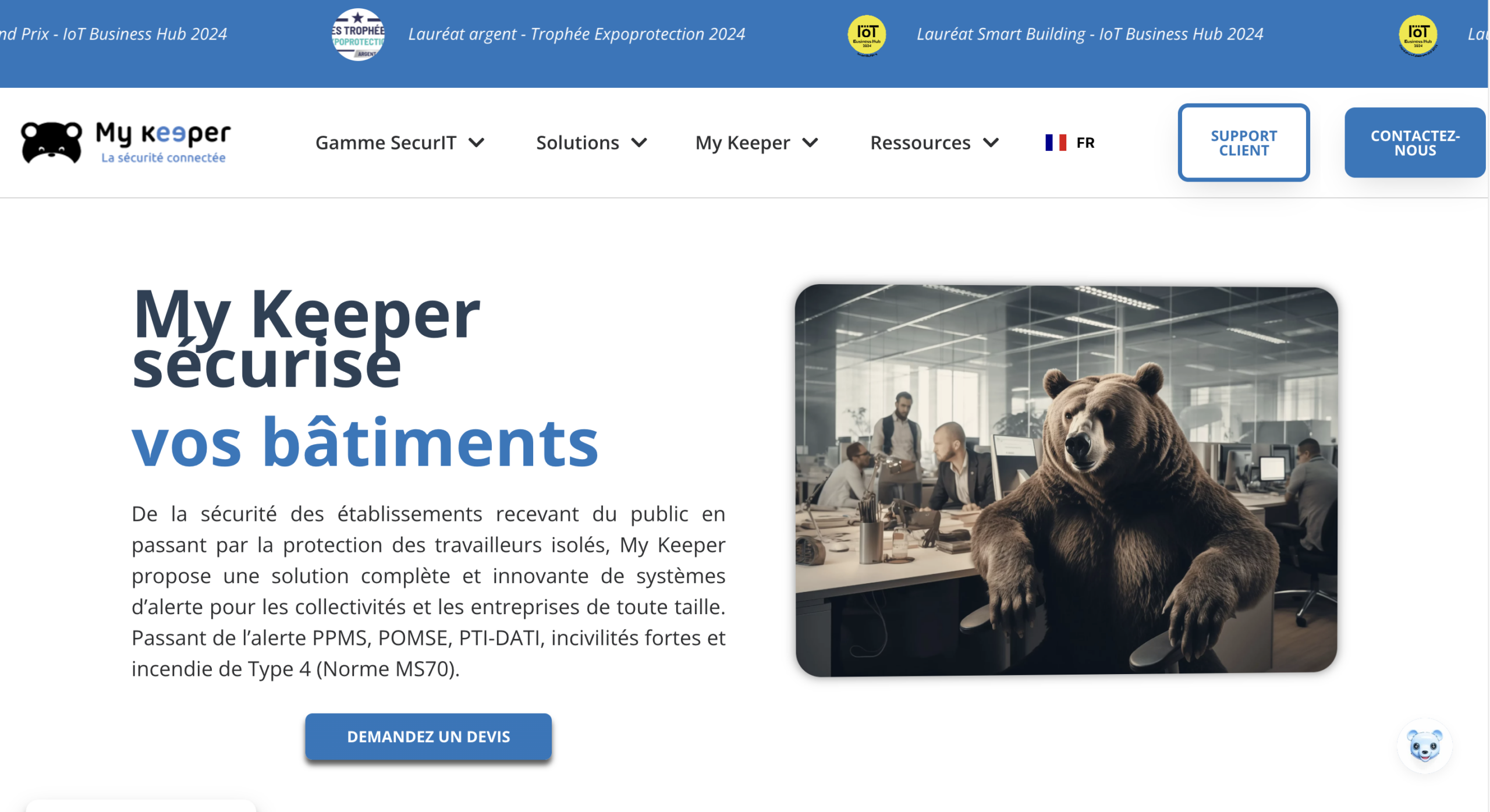 Aperçu du site My Keeper, solution d'alertes PPMS et PTI