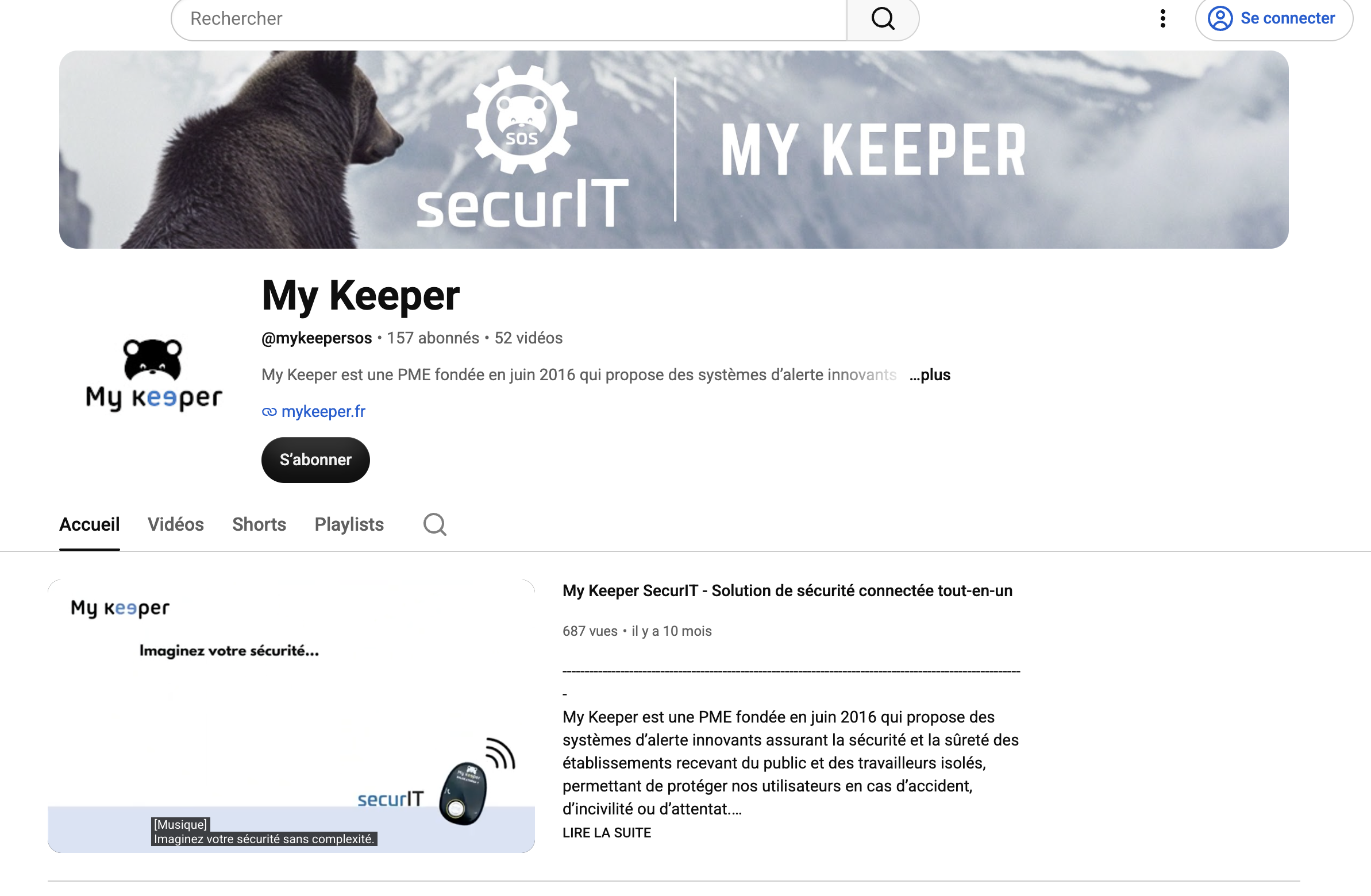 Aperçu de la chaîne YouTube My Keeper SOS